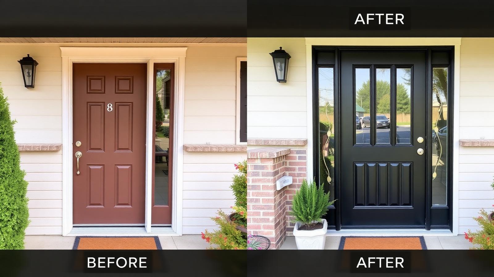 Before and after modern exterior door installation in Aventura, Miami-Dade