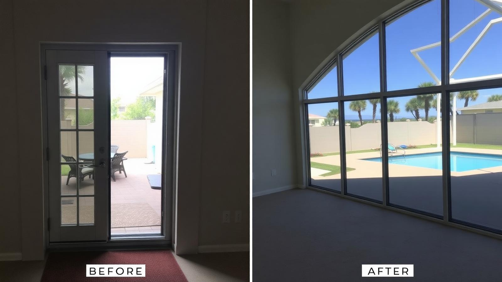 Before and after large patio door replacement in Delray Beach, Palm Beach